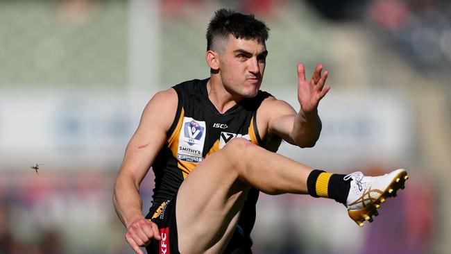 Shaun Mannagh playing for Werribee during the 2023 VFL season, two months before being picked up by Geelong at the National Draft. Picture: Morgan Hancock/AFL Photos via Getty Images