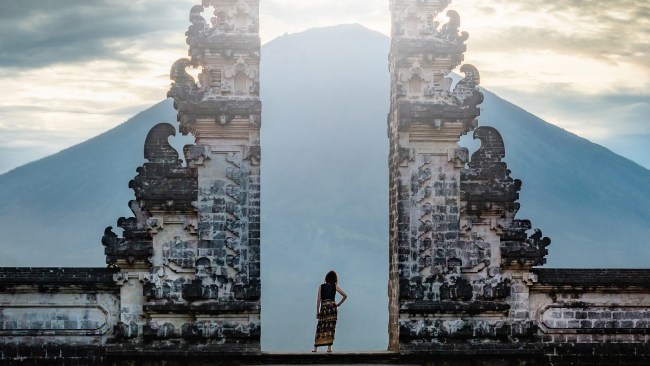 Dress respectfully at Bali's temples.