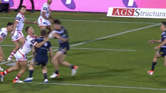 Sims’ late hit on Michael Morgan could be costly for NSW. Picture: Fox Sports