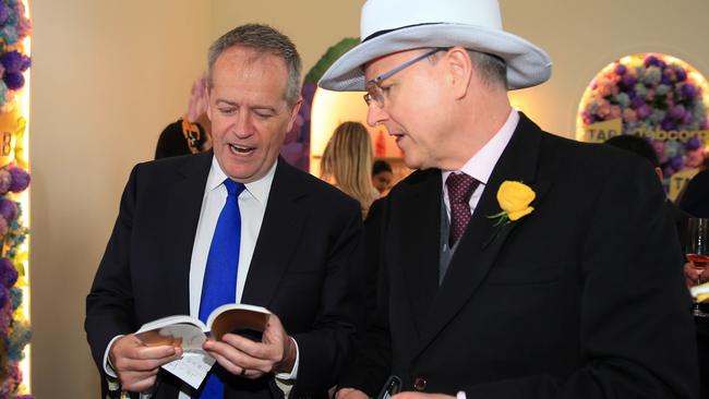 Bill Shorten with Tabcorp CEO David Attenborough. Picture: Aaron Francis