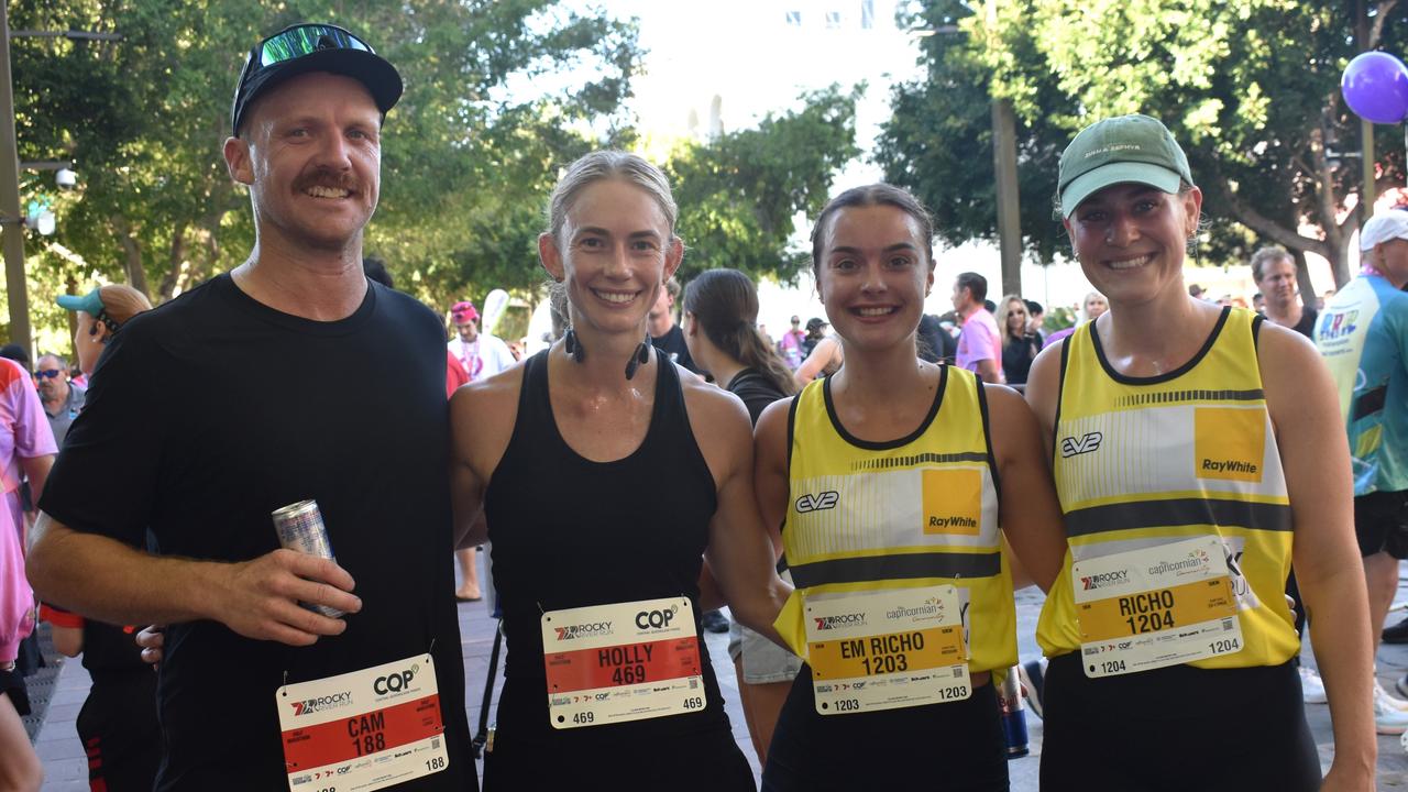 Cameron and Holly Doherty with Emily Richardson and Emeline Watt at the annual Rocky River Run in Rockhampton on May 18, 2025.