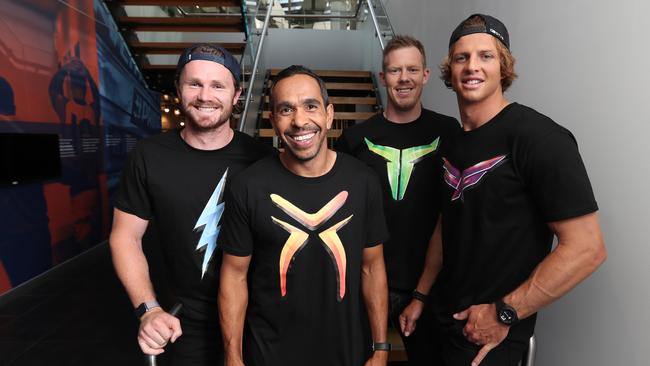 AFLX captains Patrick Dangerfield, Eddie Betts, Jack Riewold and Nat Fyfe. Picture: Alex Coppel