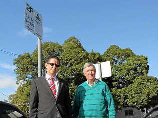 Lismore Council’s Brent McAlister and Chamber of Commerce Chairman Art Beavis celebrate the return of two-hour parking to the CBD. Picture: Andy Parks