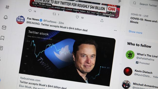 Twitter has accepted a $US44bn takeover bid from Musk to acquire the social media company. Picture: Scott Olson/Getty Images