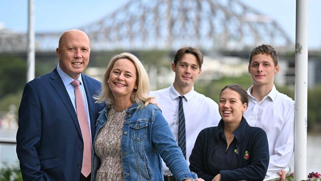 Peter Dutton with wife Kirilly, daughter Rebecca, and sons Tom and Harry live in Brisbane. Picture: Lyndon Mechielsen/The Australian