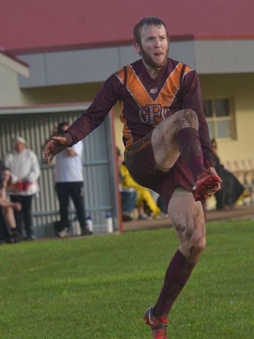 Glencoe’s Brodie Foster who kicked his 100th goal for 2019 in Mid South Eastern Football League against Kongorong on Saturday. Foster finished the day with 13 goals. Picture: Naomi Mitchell