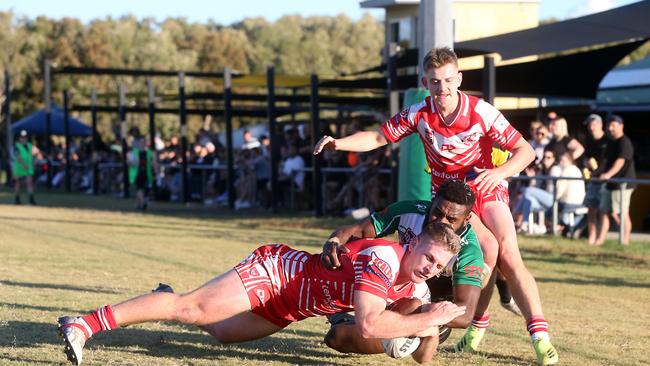 RLGC Round 3 match from Robert Dalley Park. Helensvale Hornets vs. Currumbin Eagles. Thomas Berkers scoring in the corner. 23 May 2021 Helensvale Picture by Richard Gosling