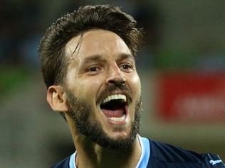 Milos Ninkovic of Sydney FC celebrates after scoring their second goal during the Round 20 A-League match between Melbourne City and Sydney FC at AAMI Park in Melbourne, Saturday, February 10, 2018. (AAP Image/Hamish Blair) NO ARCHIVING, EDITORIAL USE ONLY