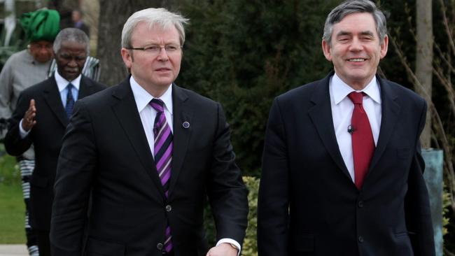 The allegation was made by former British PM Gordon Brown, seen here with Mr Rudd.