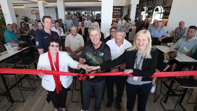 The final stage of construction of the new Burleigh Heads Surf Club is complete with the multimillion-dollar, state of the art redevelopment open . Official ribbon cutting ceremony with Nathan Fife, Cr Daphne McDonald, Burleigh club President Michael Boyce, SLSQ President Mark Fife and Cr Pauline Young. Picture Glenn Hampson