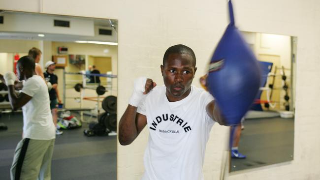 Boxer Gairy St Clair, IBF and IBO super featherweight world champion, training at HK Ward Gym, Sydney University, ahead of his trip to South Africa to defend his title.