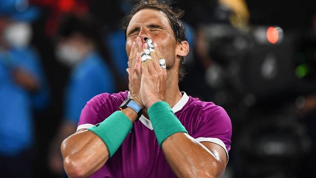 Rafael Nadal shed tears on Rod Laver Arena. Picture: AFP