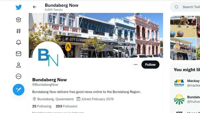 The Bundaberg Now Twitter page does not promote the website as owned by the council.