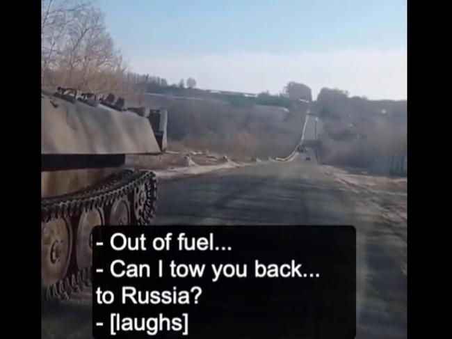 The Ukrainian driver jokes he could tow them back to Russia. Picture: Supplied/Twitter