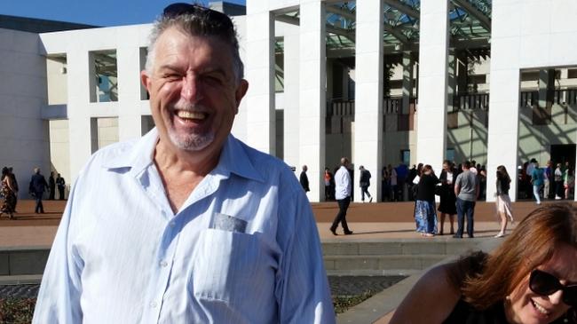 Chris at Parliament House in 2018, where he spoke about his experiences as a survivor of child sex abuse.