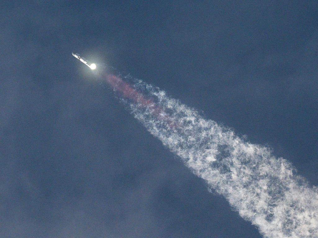 TOPSHOT - The SpaceX Starship spacecraft lifts off from Starbase in Boca Chica, Texas, on March 14, 2024. SpaceX on Thursday carried out the third test launch of Starship, the world's most powerful rocket that is vital to NASA's plans for landing astronauts on the Moon and Elon Musk's hopes of eventually colonizing Mars.. (Photo by CHANDAN KHANNA / AFP)