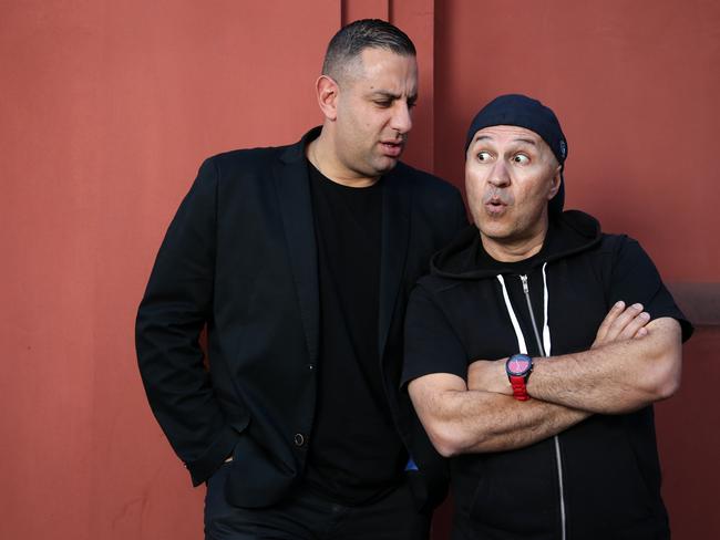 Street Smart actors Tahir Bilgic and Rob Shehadie pictured in Pyrmont ahead of their show airing on Network Ten this Sunday. Picture: Jonathan Ng