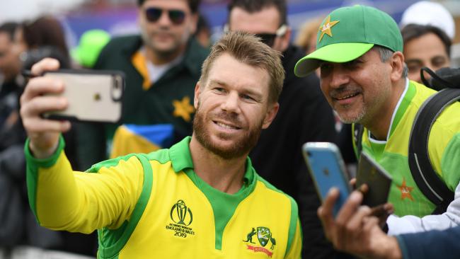 David Warner interacts with fans after a solid knock with the bat.