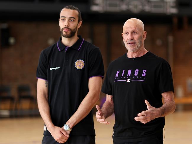 Sydney Kings coach Brian Goorjian (R) and star Xavier Cooks. Picture: Getty