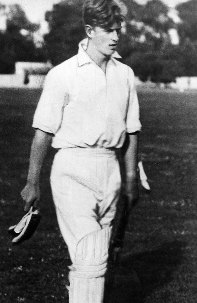 A young Prince Philip playing cricket as pupil of Gordonstoun in 1939. Picture: Ullstein bild via Getty Images