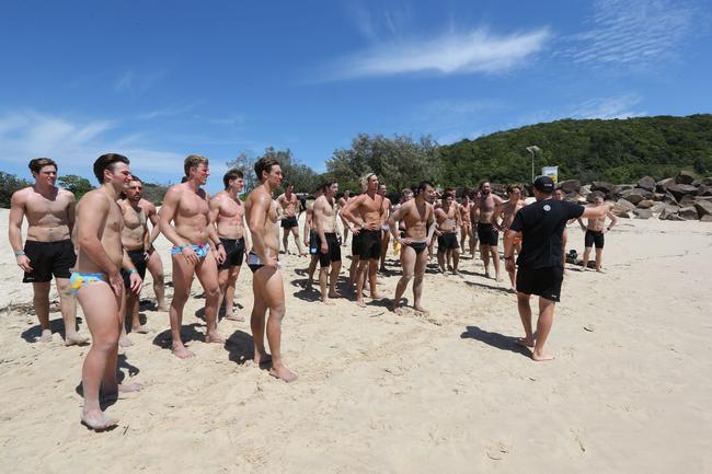 The Southport Sharks VFL team during a preseason training camp at Tallebudgera Beach. Picture: Mike Batterham