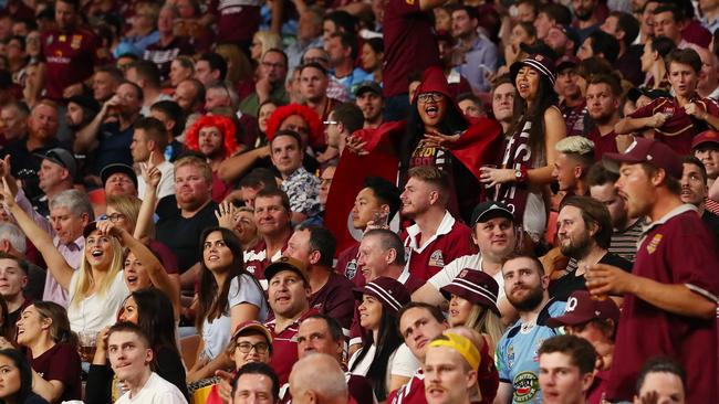 Almost 50,000 rugby league fans at Suncorp Stadium for game three of the 2020 State of Origin series in November. Picture: Chris Hyde/Getty Images