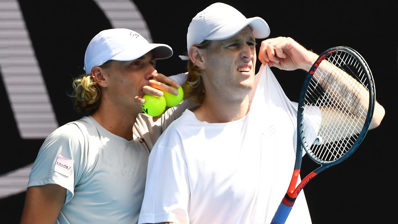 Max Purcell and Luke Saville fell short in the Men’s Doubles final. (Photo by William WEST / AFP)