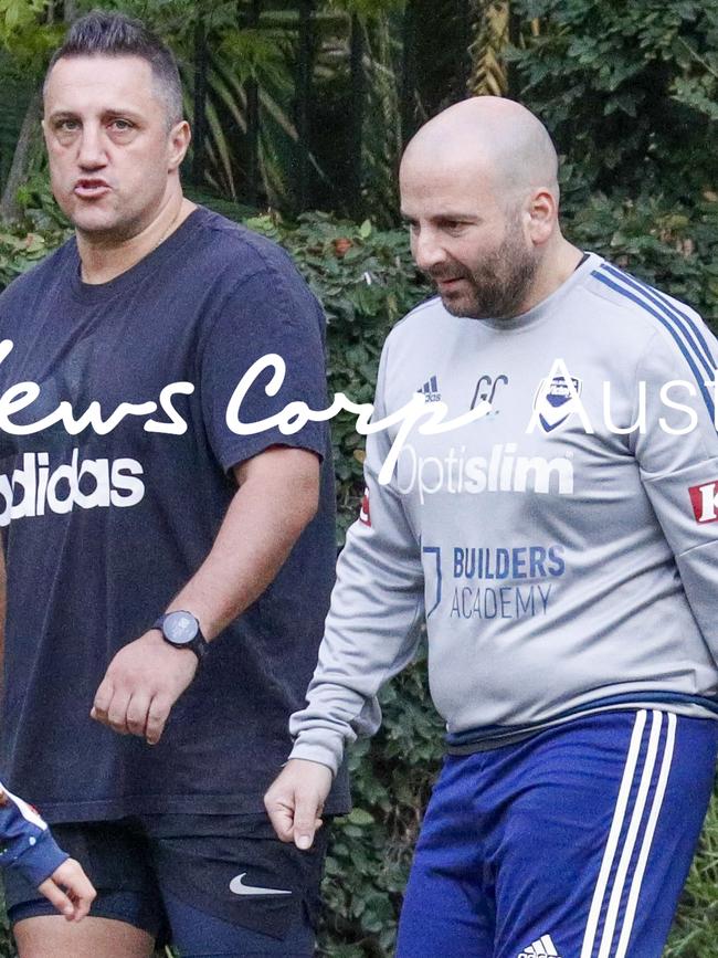 Calombaris and a friend caught up near his Melbourne home. Picture: Media Mode