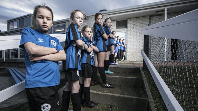 Under-11 Kingborough Lions girls, from left, Tango Coull, Leila Schofield, Imogen Martini, Ashlee Coombe, Chelsea Judson, Stella Jetson, Hannah Gates, Zarah Mcleod, Sophie Coleman, Cassie Iles and Amber Bumford. Picture: EDDIE SAFARIK