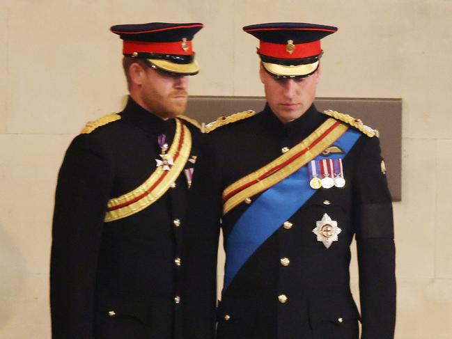 William and Harry wore the Blues and Royals No 1 dress uniform “at the King’s request”. Picture: Ian Vogler/Getty Images