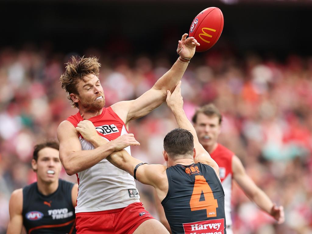 Rampe kept Toby Greene goalless, a rare feat in a Sydney Derby. Picture: Matt King/AFL Photos/via Getty Images