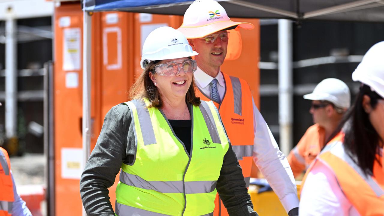 Federal Transport Minister Catherine King visits a rail project site in Brisbane. Picture: Dan Peled