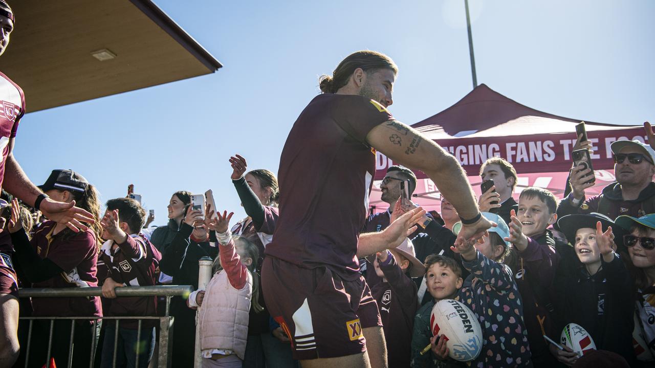 Patrick Carrigan runs out and greets fans. Picture: Kevin Farmer