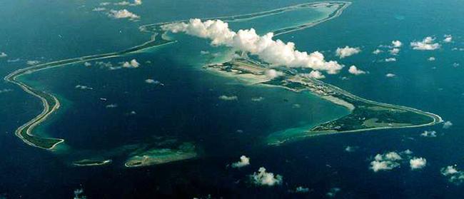 Diego Garcia, the largest island in the Chagos archipelago and site of a major US military base in the middle of the Indian Ocean.