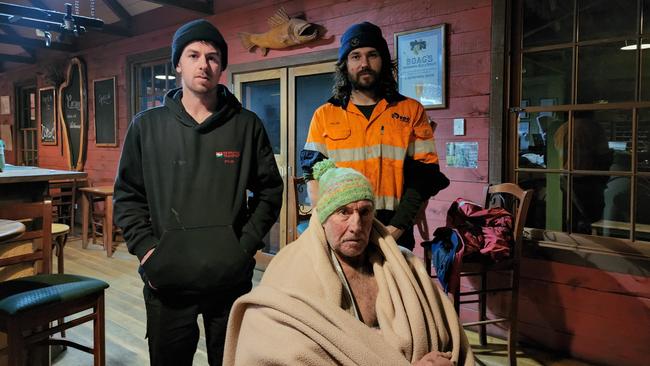 Dylan and Caleb from Burnie with rescued man William. Photo: Tasmania Police