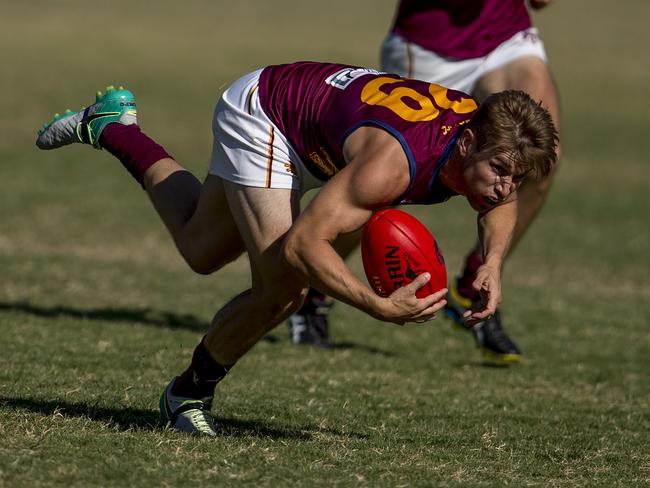 Palm Beach-Currumbin's Jason Burge in action in the QAFL match between Labrador and Palm Beach-Currumbin on Saturday at Cooke Murphy Oval. Picture: Jerad Williams