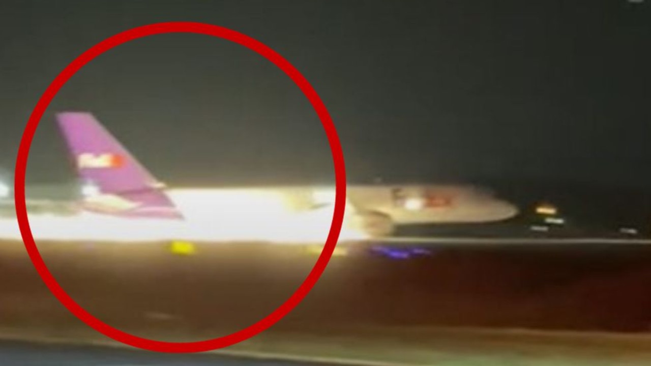 Sparks fly as jet crash lands at US airport.