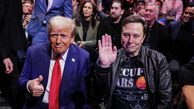 President-elect Donald Trump and Elon Musk at a UFC 309 event at Madison Square Garden in New York City in November. Picture: Jeff Bottari/Zuffa