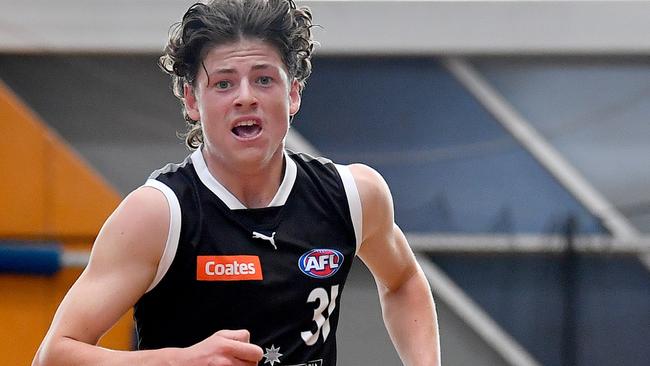 Archie Caldow of the GWV Rebels in action during the 2023 Coates Talent League Boys Testing Day at Maribyrnong College. Photo by Josh Chadwick/AFL Photos via Getty Images