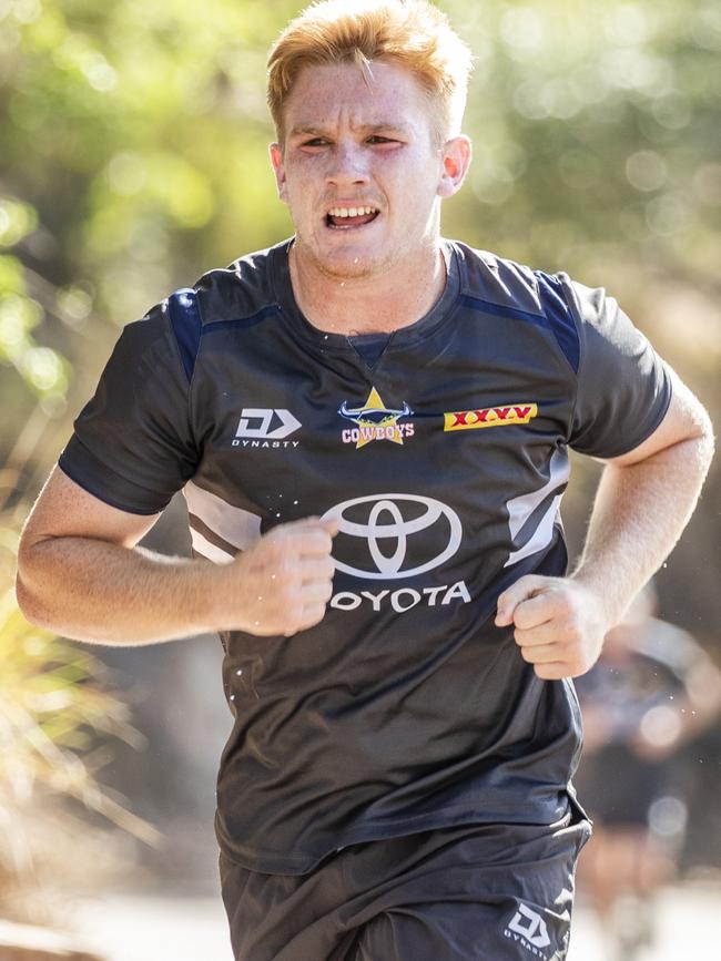 Tom Dearden during the Cowboys pre-season training session on Castle Hill. Picture: Cowboys Media