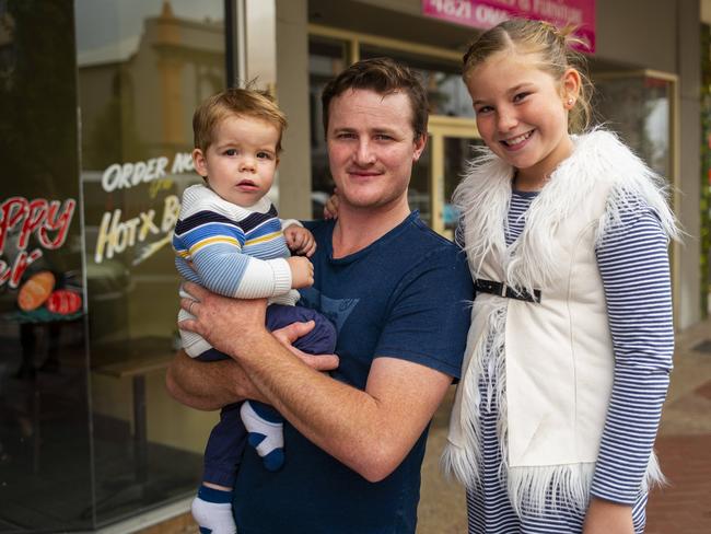 Charlie Crocker, 29 with daughter Marley, 10, and son Digby, 1, in Goulburn. Picture: Sean Davey