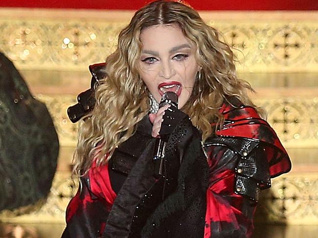 MELBOURNE, AUSTRALIA - MARCH 12: Madonna performs in concert at Rod Laver Arena on March 12, 2016 in Melbourne, Australia. (Photo by Graham Denholm/Getty Images)