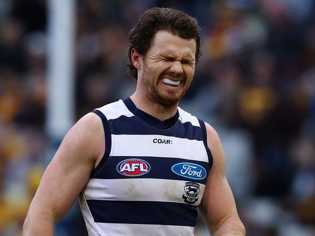 AFL Round 17. Geelong Cats vs. Hawthorn at the MCG.  Geelong's Patrick Dangerfield grimaces as the final siren sounds  . Pic: Michael Klein