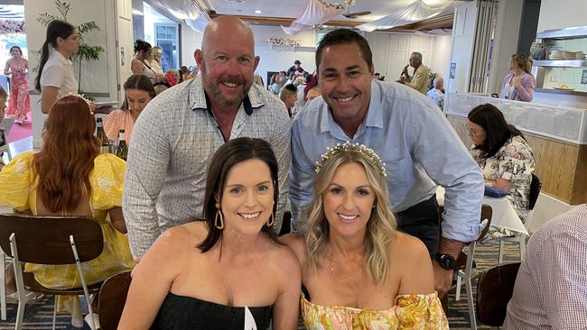 Melbourne Cup in Port Macquarie: (back) Danny Suitor and Brad Moseley with (front) Belinda Moseley and Kim Suitor at Tacking Point Tavern.