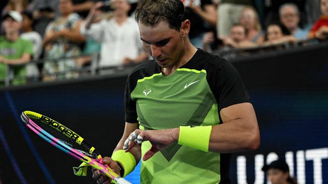 Spain’s Rafael Nadal appeared tired his receding hairline looked even thinner than normal at the end of his match. Picture: AFP