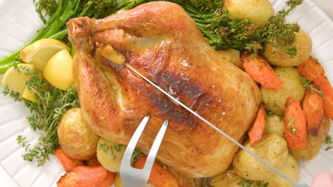 All-in-one air fryer roast chicken dinner with gravy