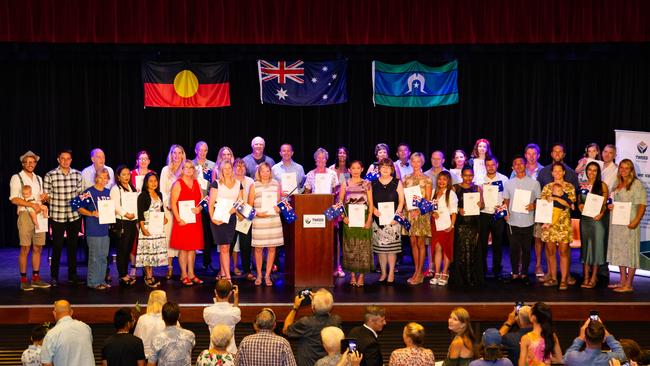 Some of the 48 people from 16 countries who received their Australian citizenship on Australia Day at Tweed Heads.