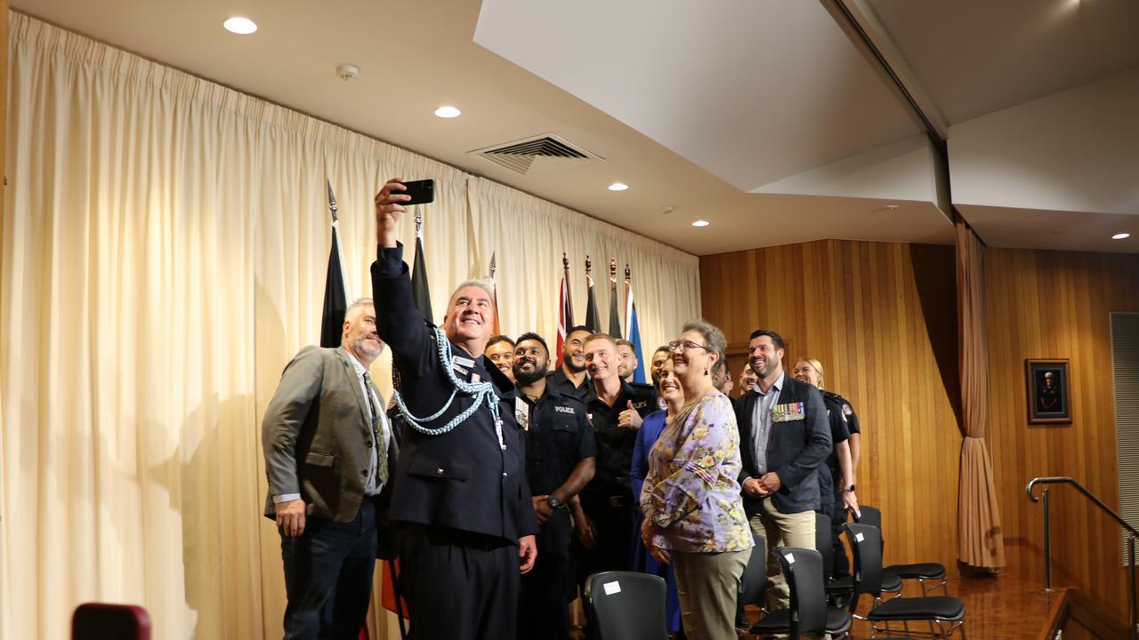 Police Commissioner Michael Murphy taking a selfie with the July graduating class of the Accelerated Recruitment Program. Picture: Supplied.