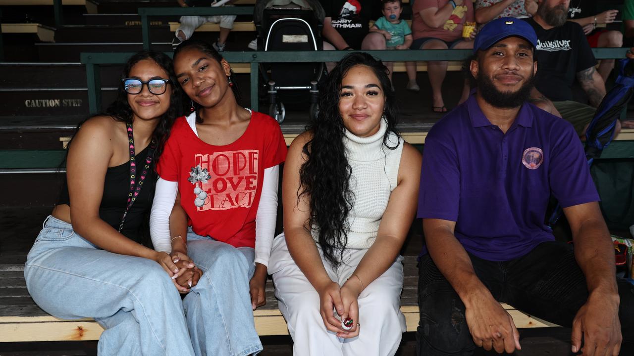 Leiresa Natera, Mila Nalewakana, Sippo Tautu and Penn Ratuvuki at the Cairns Churches Joy to the World Community Carols, held at the Cairns Showgrounds. Picture: Brendan Radke