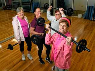 FITNESS FANATICS: Deidre O'Brien, PCYC fitness instructor Sam Hoppe, Debbie Booth and Gloria Harvey get fit at the Ipswich PCY. Picture: Rob Williams